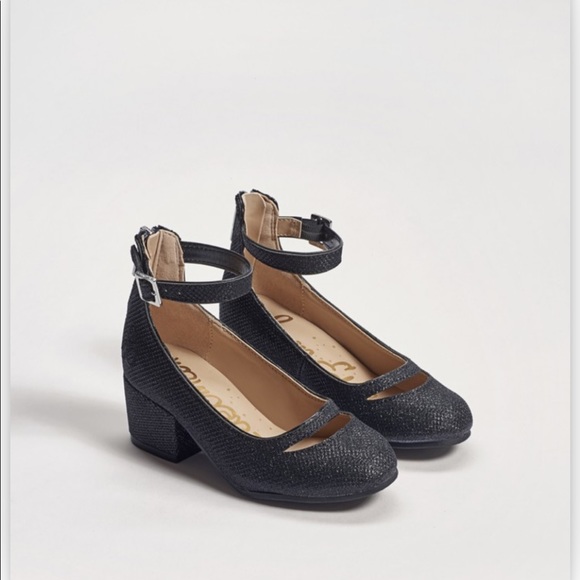 Sam Edelman “Evelyn Betty” Black Glittery Ankle Strap Shoe Size 5 Girls - Picture 1 of 16